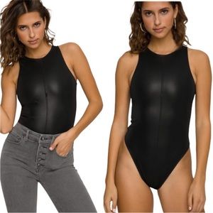 Good American Faux Leather Thong Bodysuit Black M